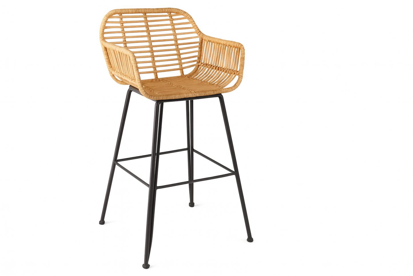 Taburete de barra de ratán con tejido abierto