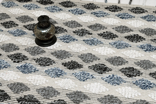 Alfombra de Algodón con Patrón de Diamante – Borde y Flecos