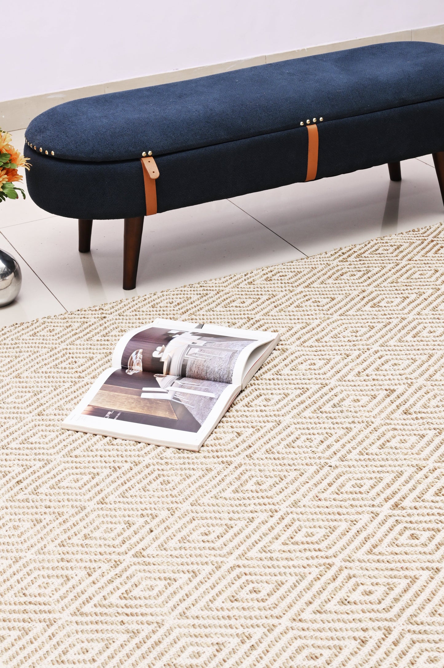 Alfombra de Pasto Marino con Patrón de Diamante – Borde Acabado