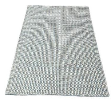 Alfombra durrie de lana tejida a mano – patrón de diamantes Azul