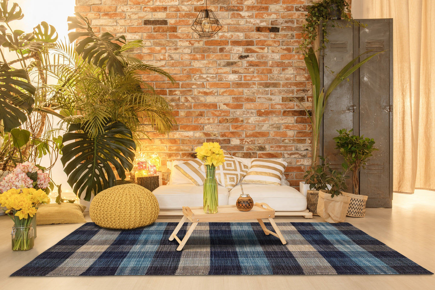 Alfombra de Algodón a Cuadros – Tejido con Borde