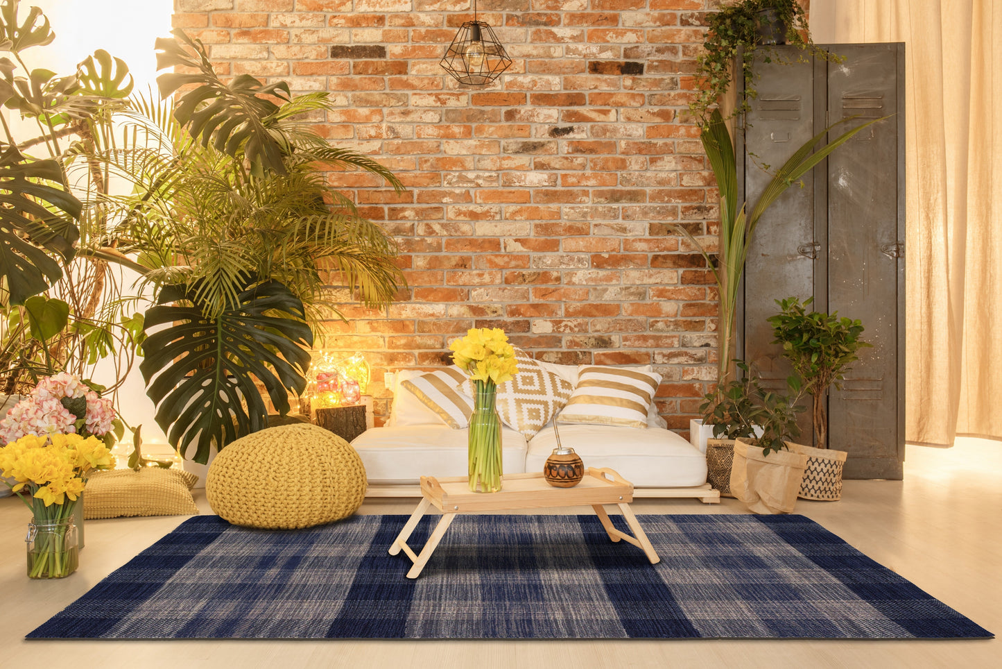 Alfombra de Algodón a Cuadros – Tejido con Borde