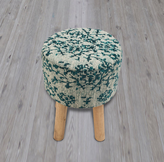 Taburete Jacquard Turquesa Tejido a Mano con Patas de Madera
