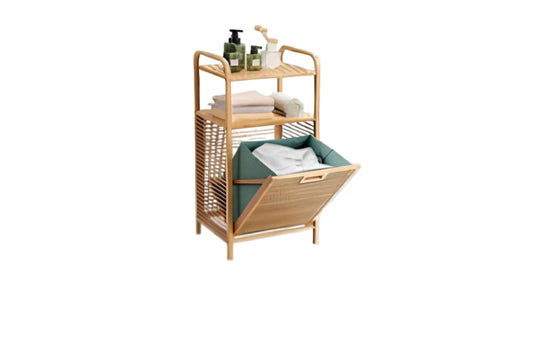 Estante de baño de ratán con cesto abatible