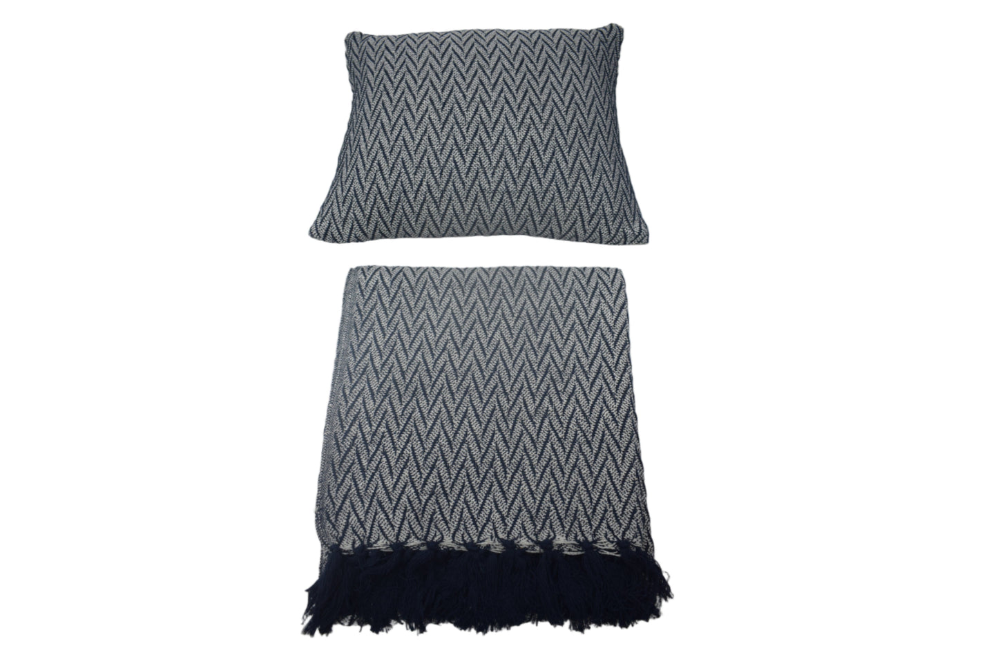 Conjunto de manta y 2 cojines de algodón tejidos a mano. 