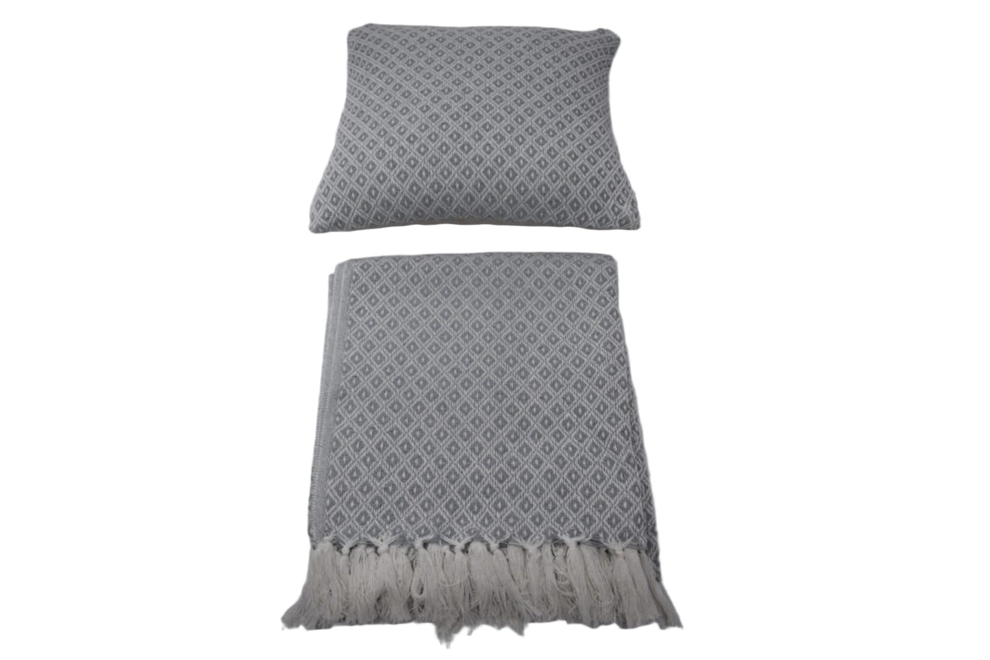 Set de Manta y 2 Cojines de Algodón Tejida a Mano 