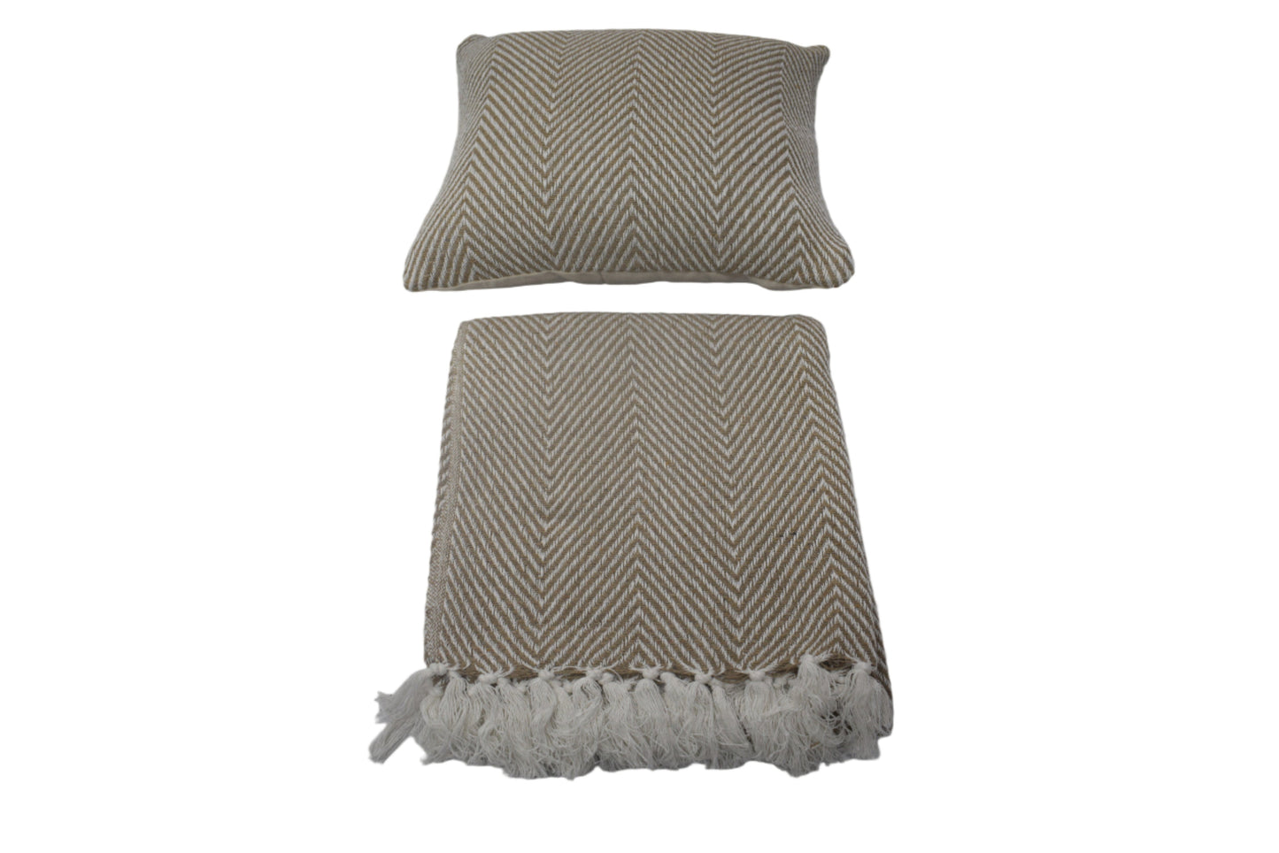 Set de Manta y 2 Cojines de Algodón Tejida a Mano 