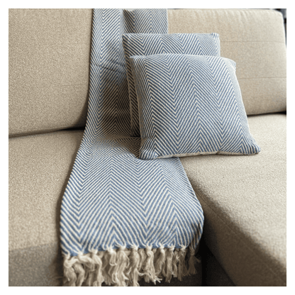 Set de Manta y 2 Cojines de Algodón Tejida a Mano 