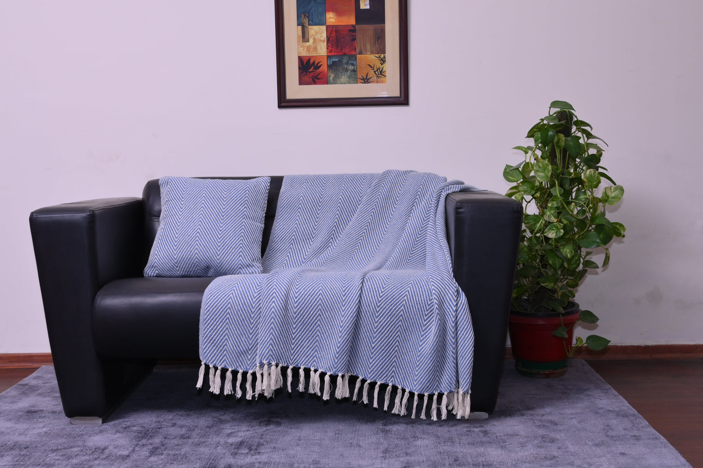 Set de Manta y 2 Cojines de Algodón Tejida a Mano 