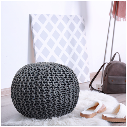 Puff Gris Claro de Algodón Dori Tejido a Mano