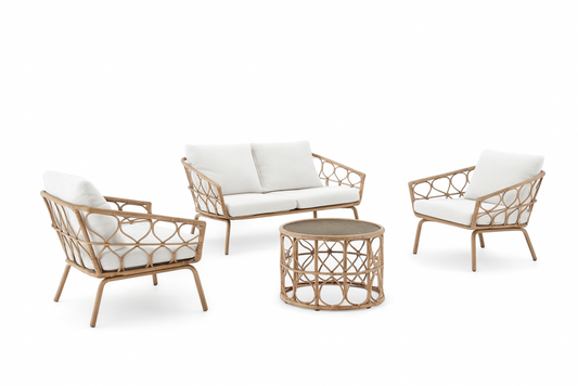 Conjunto de conversación para exterior de ratán de 4 piezas.