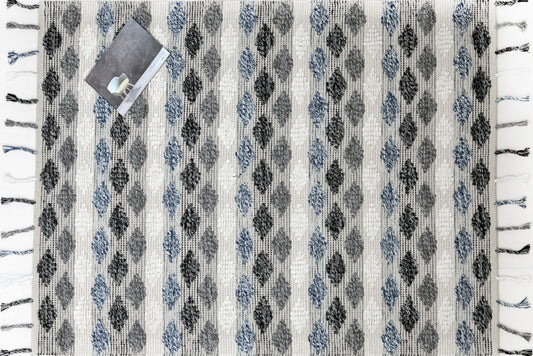 Alfombra de Algodón con Patrón de Diamante – Borde y Flecos