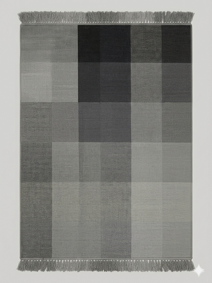 Alfombra durrie de lana tejida a mano – patrón de cuadros en gris y negro