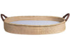 Bandeja ovalada de ratán para servir con asas de cuero