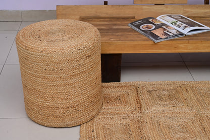 Puff Redondo de Yute Natural Tejido a Mano
