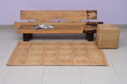 Puff Cuadrado de Yute Natural Tejido a Mano