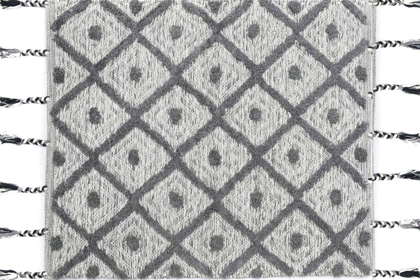 Alfombra de Algodón Shaggy – Patrón de Diamante con Flecos