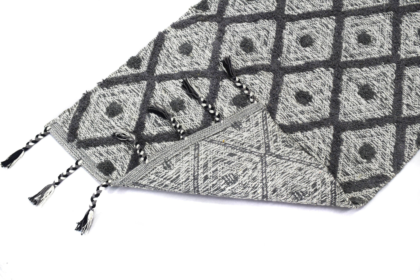 Alfombra de Algodón Shaggy – Patrón de Diamante con Flecos