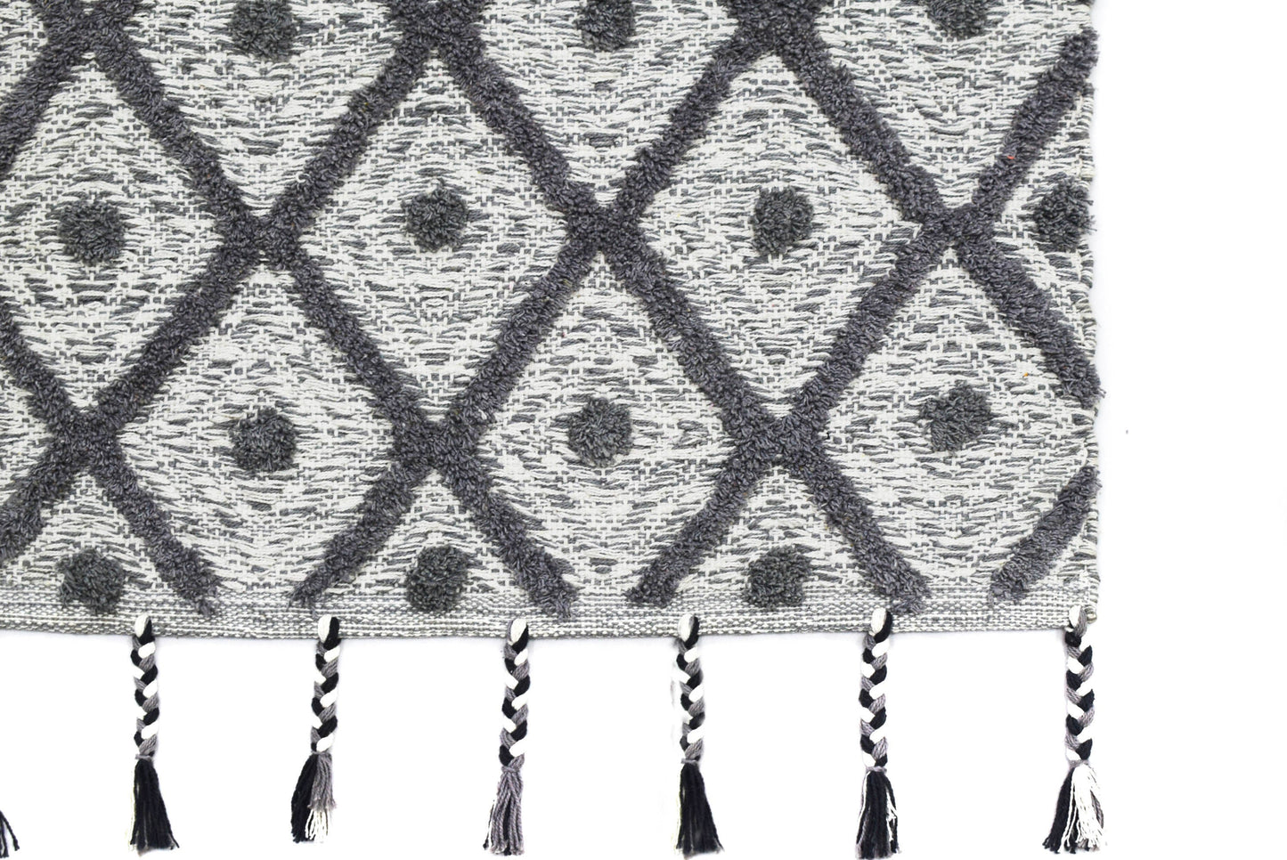 Alfombra de Algodón Shaggy – Patrón de Diamante con Flecos