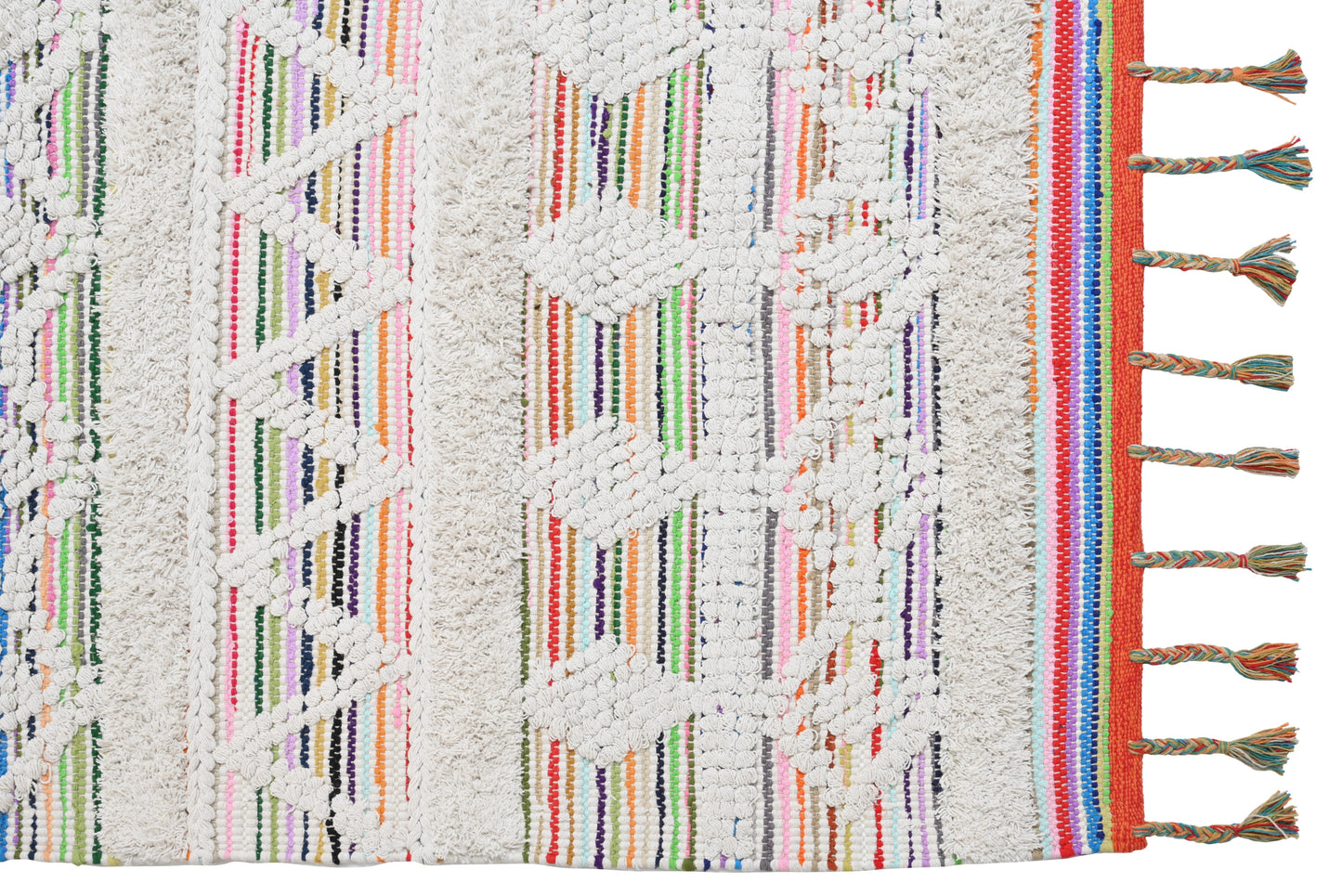 Alfombra de Algodón con Patrón de Diamante – Borde y Flecos