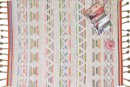 Alfombra de Algodón con Patrón de Diamante – Borde y Flecos