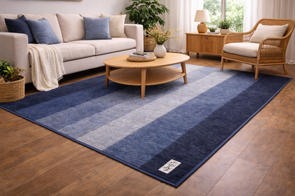 Alfombra de Algodón con Rayas “Ocean Mist” en Tonos Azules