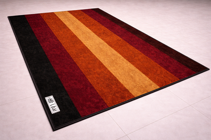 Alfombra de Algodón con Rayas “Midnight Ember” en Negro, Rojo y Vino