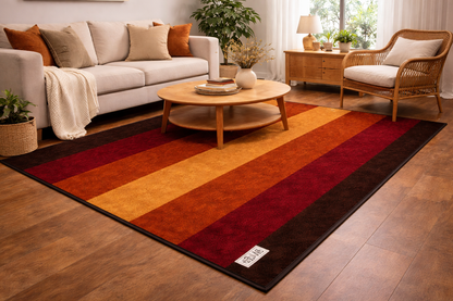 Alfombra de Algodón con Rayas “Midnight Ember” en Negro, Rojo y Vino