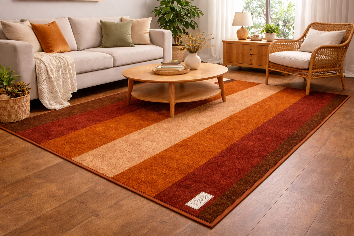 Alfombra de Algodón con Rayas “Autumn Ember” en Naranja Quemado y Tonos Tierra