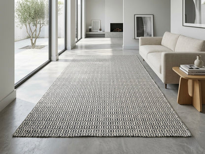 Alfombra durrie de lana tejida a mano – patrón de diamantes Gris