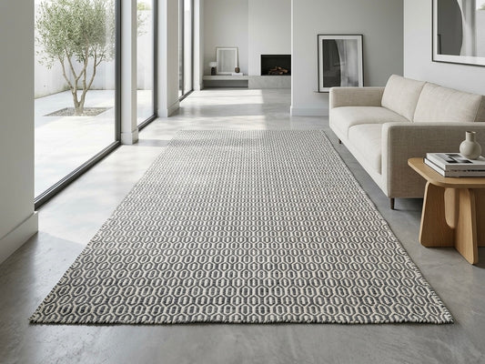 Alfombra durrie de lana tejida a mano – patrón de diamantes Gris