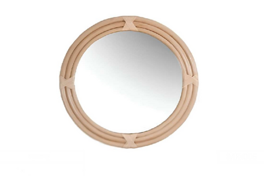 Espejo de pared redondo con marco de ratán enrollado