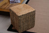 Puff Cuadrado de Yute Natural y Negro Tejido a Mano