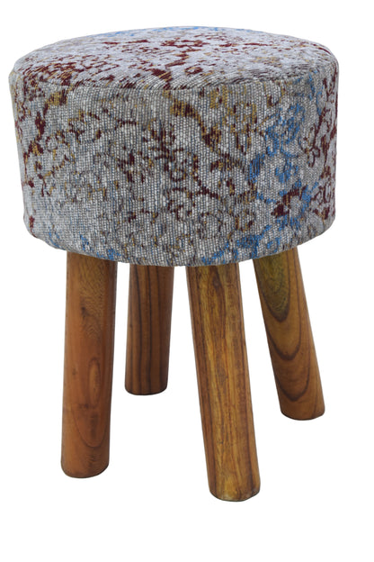 Taburete Jacquard Multicolor Tejido a Mano con Patas de Madera
