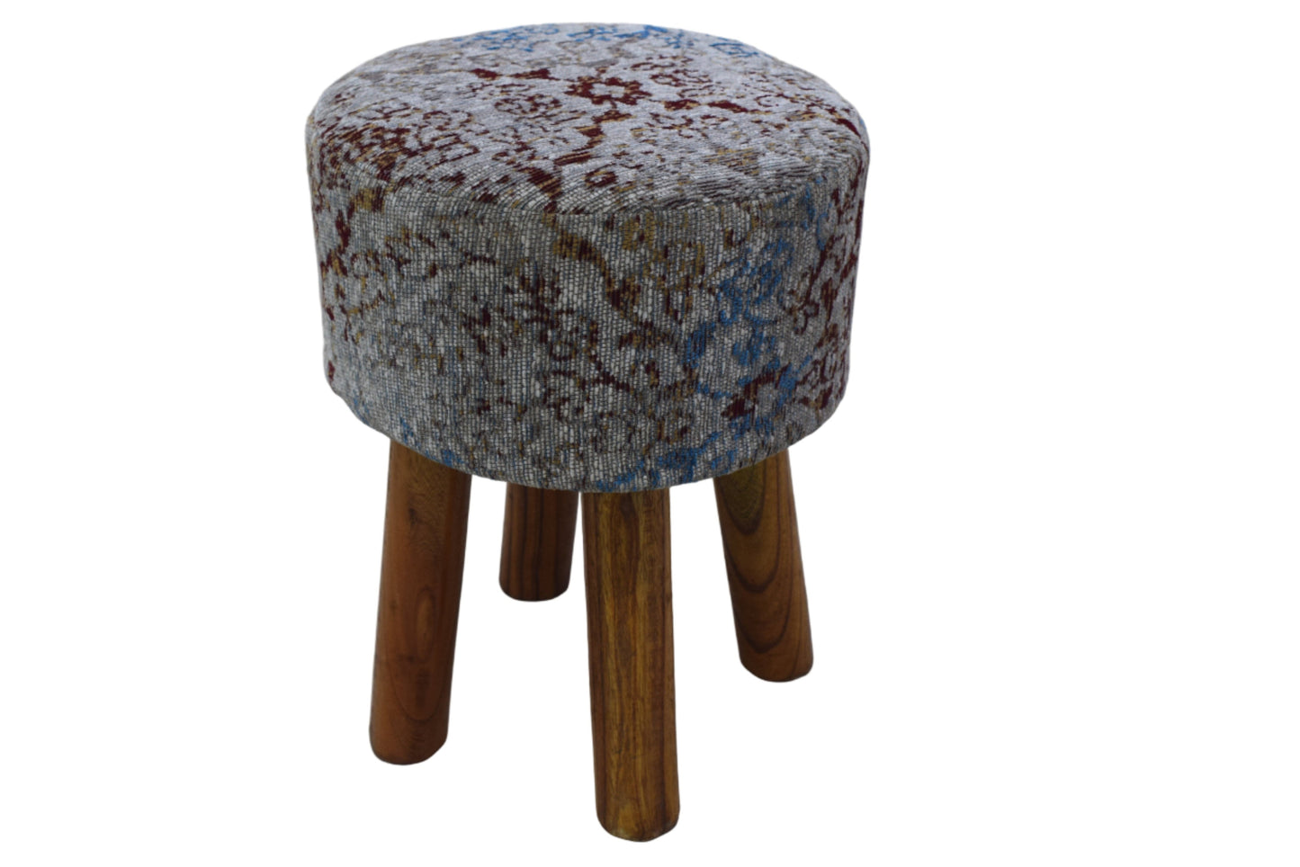 Taburete Jacquard Multicolor Tejido a Mano con Patas de Madera