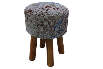 Taburete Jacquard Multicolor Tejido a Mano con Patas de Madera