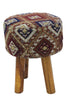 Taburete Jacquard Geométrico Multicolor Tejido a Mano con Patas de Madera