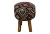 Taburete Jacquard Geométrico Multicolor Tejido a Mano con Patas de Madera