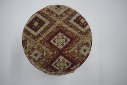 Taburete Jacquard Geométrico Multicolor Tejido a Mano con Patas de Madera