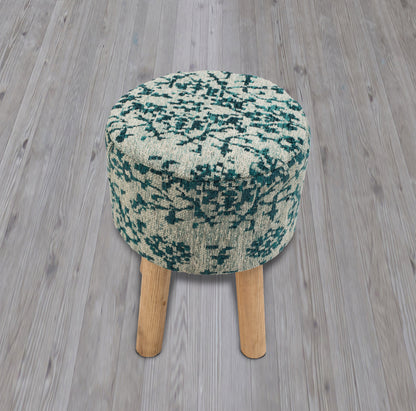 Taburete Jacquard Turquesa Tejido a Mano con Patas de Madera